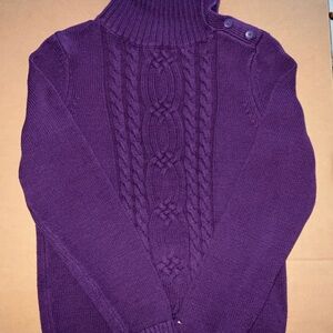 Tommy Hilfiger Purple Cable-Knit Turtleneck Sweater